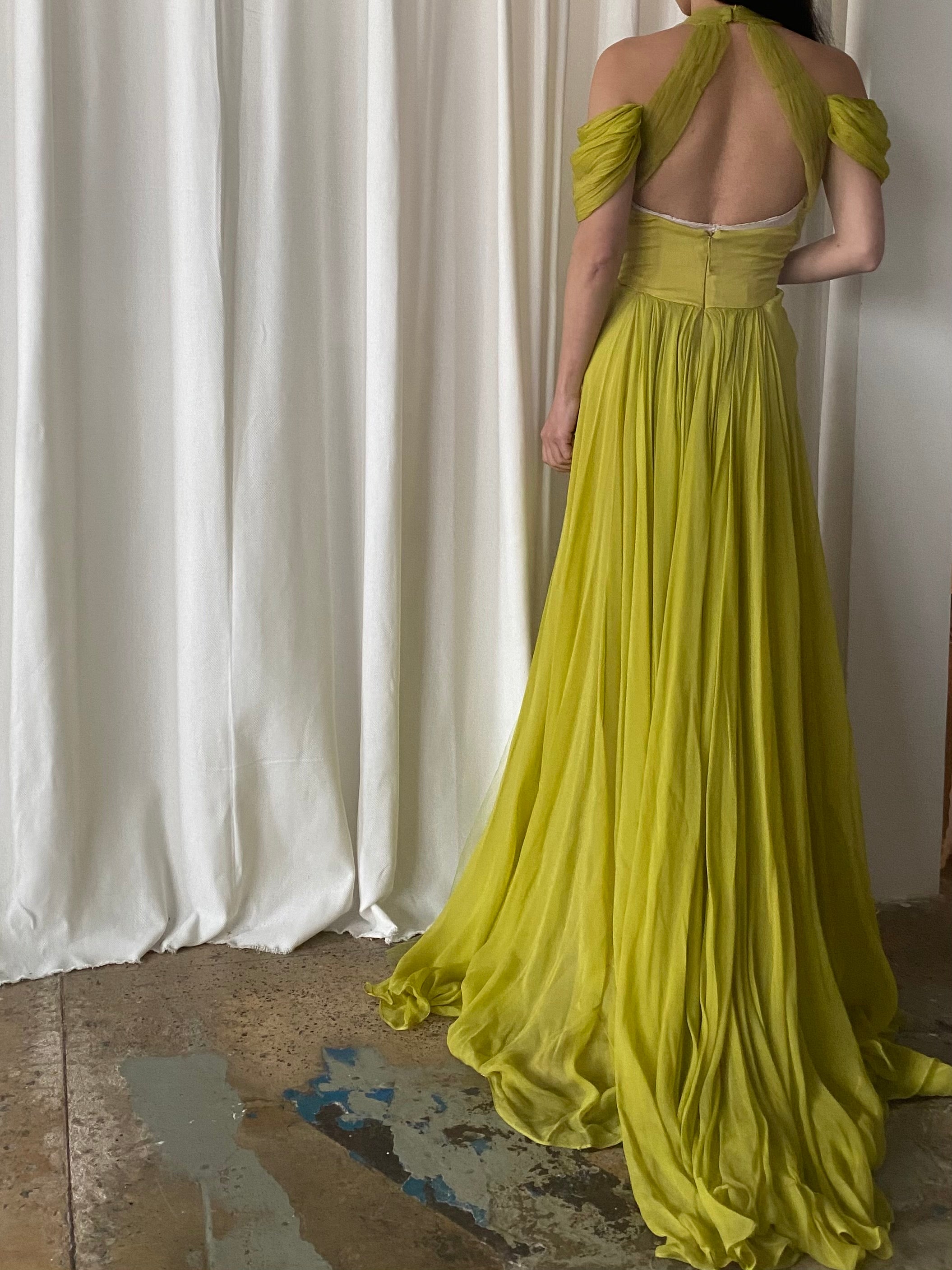 J. Mendel Chartreuse Silk Chiffon Gown ...